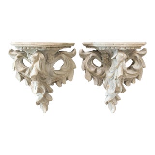 French Neoclassical Style Architectural Cast Stone Garden Wall Brackets Shelves Corbels - a Pair For Sale