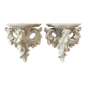 French Neoclassical Style Architectural Cast Stone Garden Wall Brackets Shelves Corbels - a Pair