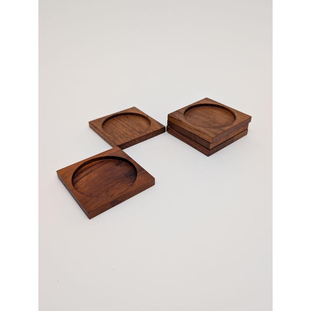 1960s Mid-Century Danish Modern Teak Coaster Set of 5 For Sale In New York - Image 6 of 9