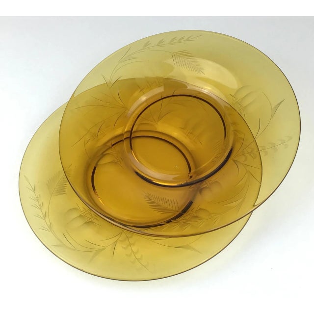 Amber Cut Glass Small Plates Vintage - a Pair For Sale - Image 12 of 12