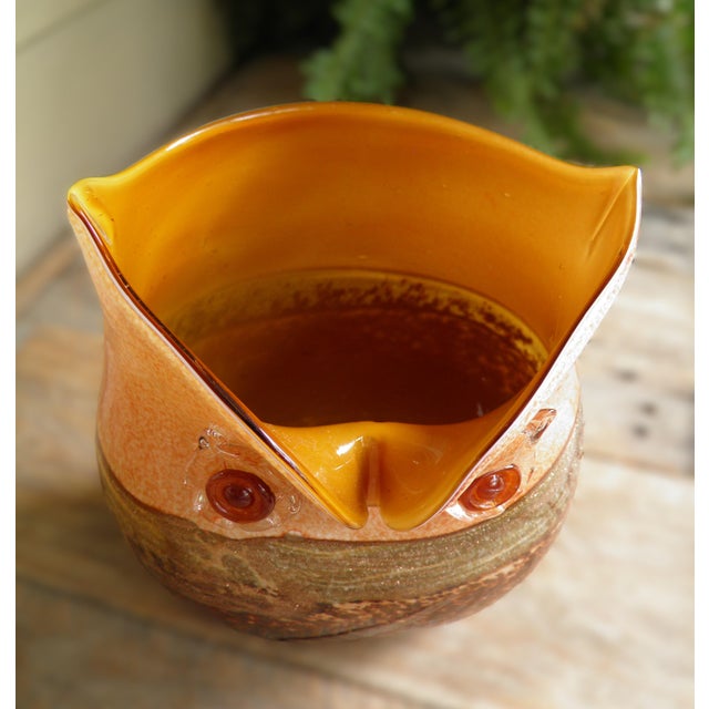 Burnt Umber Art Glass Hand-Blown Ombré Owl Vase For Sale - Image 8 of 10