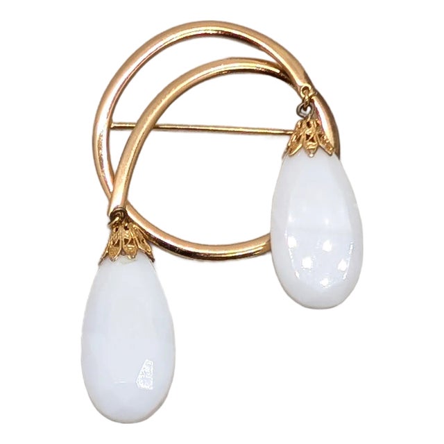 Vintage 1960s Signed Napier Goldtone White Resin Drop Brooch For Sale
