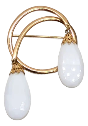 Vintage 1960s Signed Napier Goldtone White Resin Drop Brooch
