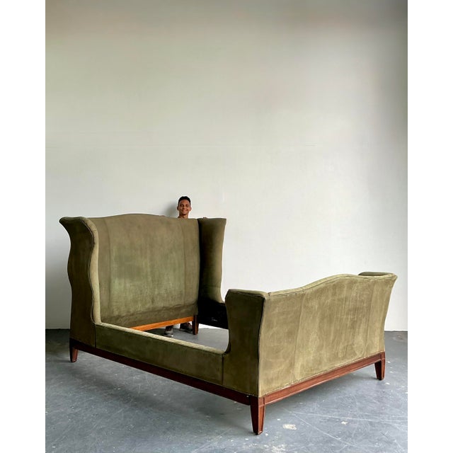English Vintage Ralph Lauren Nubuck Suede Wing Back Bed For Sale - Image 3 of 12