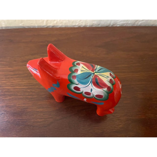 Folk Art 1960s Swedish Folk Wooden Dala Pig, Hand Painted For Sale - Image 3 of 7