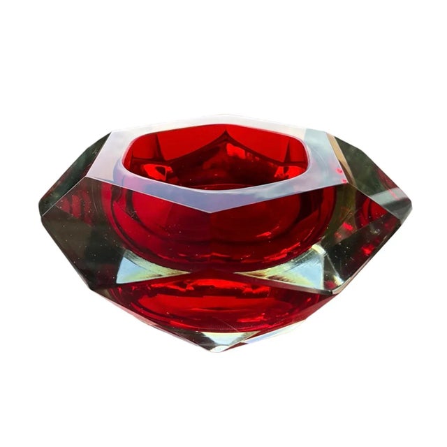 1970s Mandruzzato Italian Handblown Murano Faceted Diamond Cut Bowl For Sale - Image 11 of 11