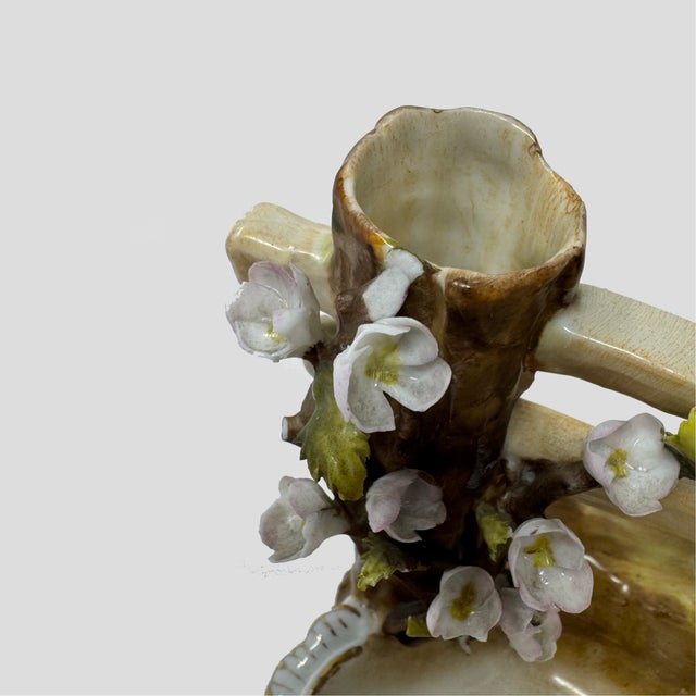 Brown Sitzendorf German Porcelain Spill Vase Figurine – Boy Playing Flute on Fence For Sale - Image 8 of 8