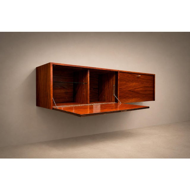 Wood Brazilian Modern Floating Bar / Sideboard in Hardwood by Carlo Hauner, 1950s For Sale - Image 7 of 18