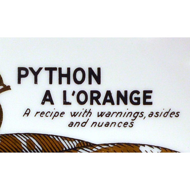 Fornasetti Fleming Joffe Recipe Plate, Python a L’Orange Italy, 1967–1974 For Sale In Philadelphia - Image 6 of 10