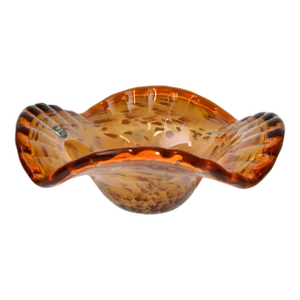 1980s Murano Hand Made Italy Amber Gold White Crystal Freeform Bowl Centerpiece