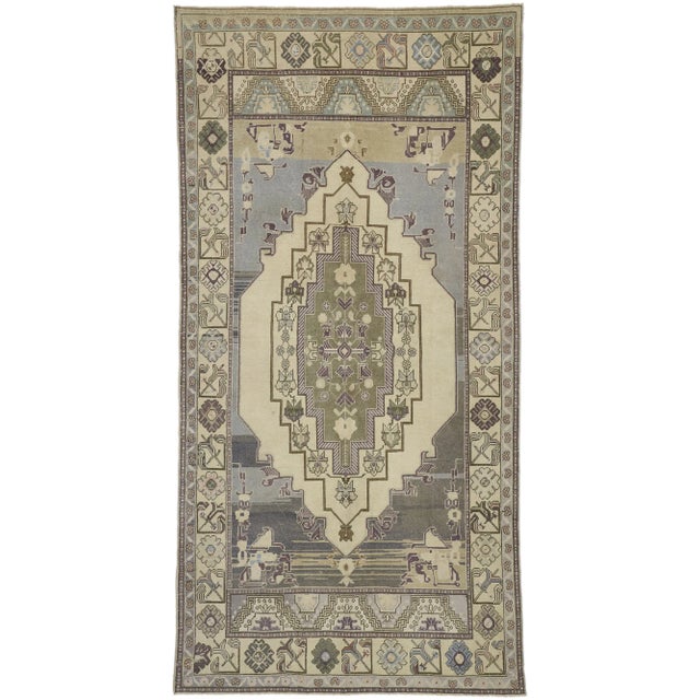 Beige Vintage Turkish Oushak Rug - 05'03 X 10'04 For Sale - Image 8 of 9