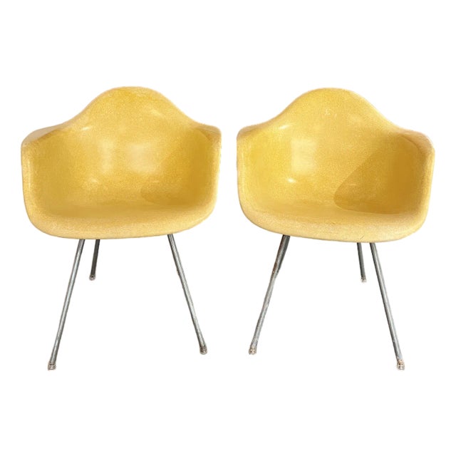 A Pair of Eames for Herman Miller Mid Century Lemon Yellow Fiberglass Shell Chair MCM For Sale