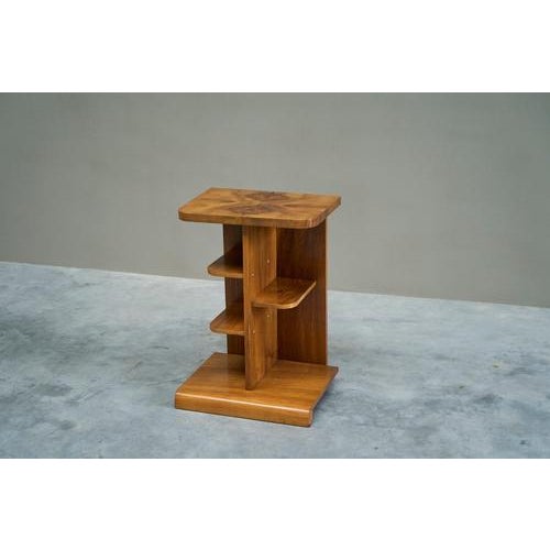 Art Deco Side Table with Shelves in Bookmatched Walnut Veneer, 1920s For Sale - Image 12 of 15