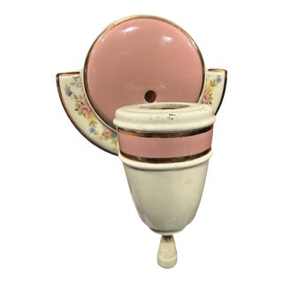 Vintage Art Deco Porcelier Pink and Ivory Floral Porcelain Wall Sconce With Pull Chain and Outlet For Sale
