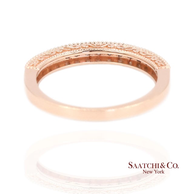 14k (585) Rose Gold Natural Diamond Milgrain Engraved Band Ring Size 6 For Sale - Image 10 of 11