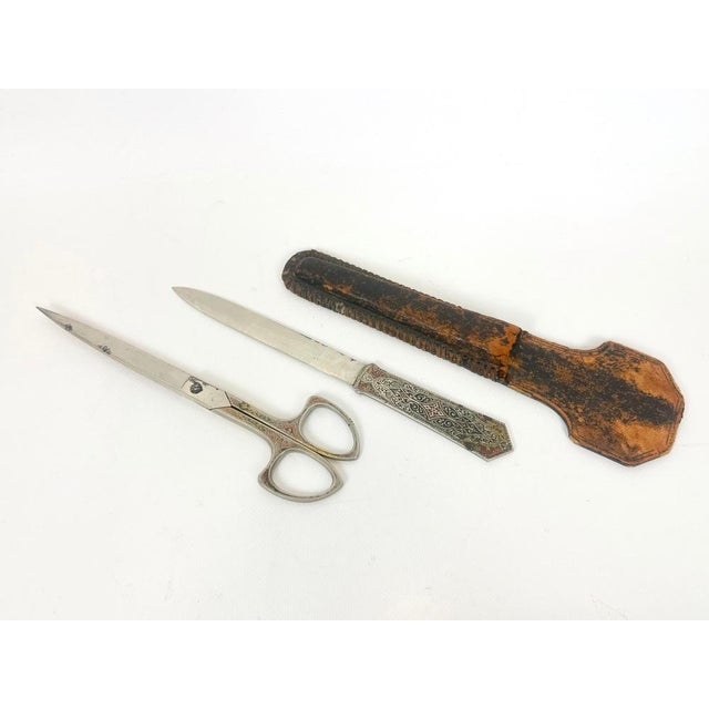 Metal Art Nouveau Letter Opener and Scissor Desk Set from Lerche Solingen, 1910s, Set of 3 For Sale - Image 7 of 10