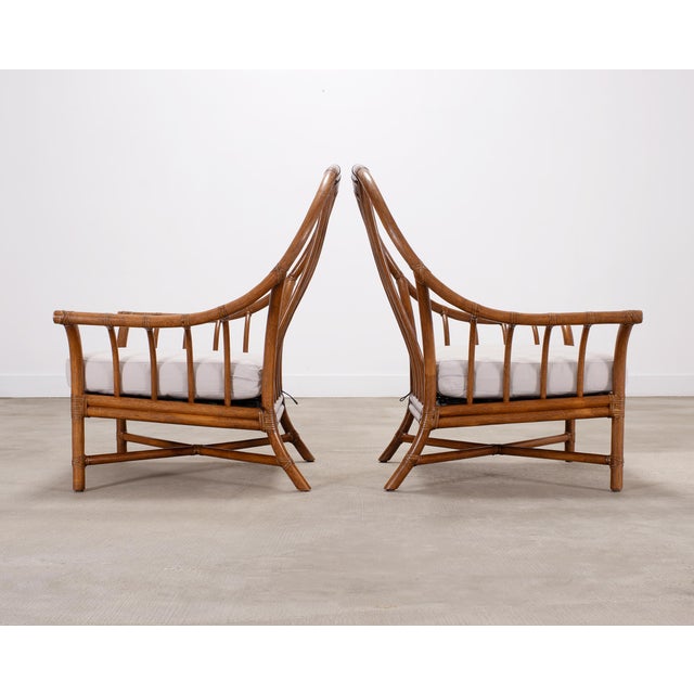 Pair of McGuire Organic Modern Rattan Lounge Chairs + Ottoman For Sale - Image 10 of 18