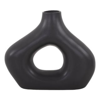 Beltram Black Modern Styled Ceramic Open Vase For Sale