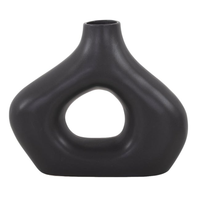 Beltram Black Modern Styled Ceramic Open Vase For Sale