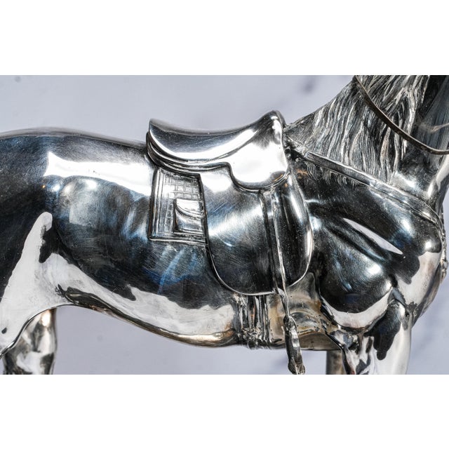 Early 20th Century Early 20th Century Silverplate Antique Horse Equestrian Statue Sculpture Trophy Marble Base For Sale - Image 5 of 17