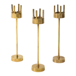 1970's Brutalist Brass Candle Holders Set Of 3