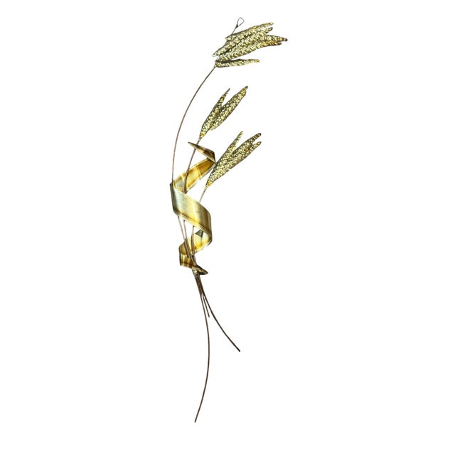 Brass Vintage Mid-Century Modern Brass Wheat Wall Sculpture – 29" Tall Botanical Wall Art For Sale - Image 8 of 9