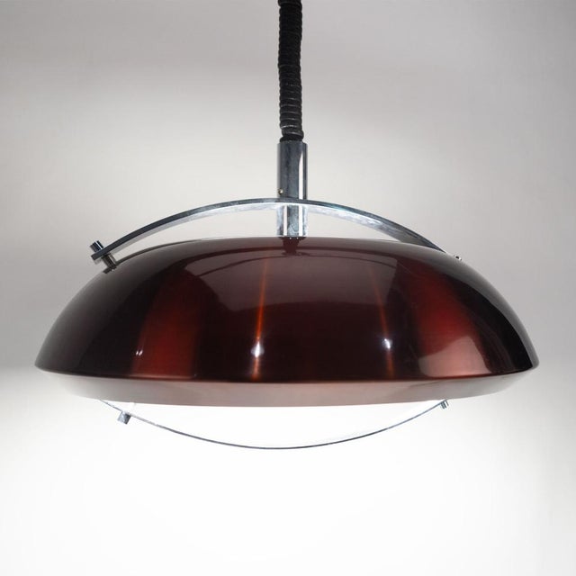 Red Metallic and Chrome Pendant Lamp, 1970s For Sale - Image 4 of 8