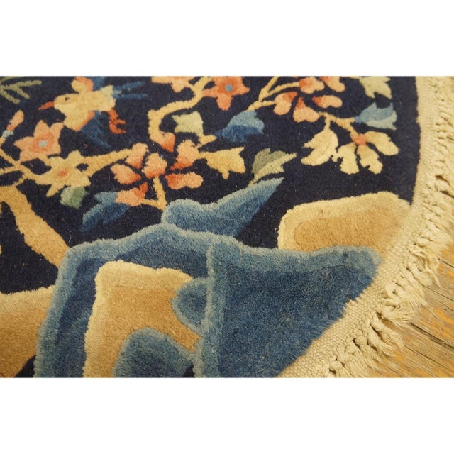 1920s 1920s Blue Birds Art Deco Pair of Chinese Peking Carpets 2'x2' Knotted Wool Rugs For Sale - Image 5 of 9