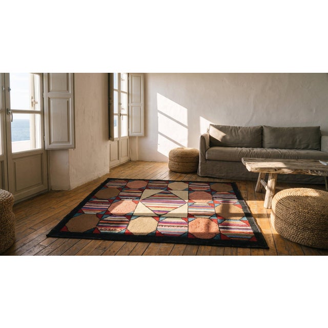 Textile Captivating Geometric Pattern Multicolored Small Scatter Antique American Hooked Rug For Sale - Image 7 of 7