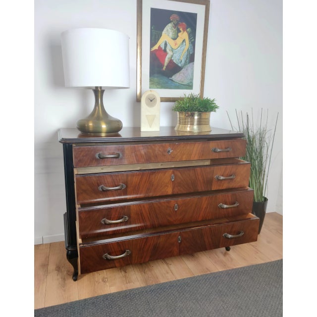 Mid-Century Modern Italian Wood & Brass Chest of 4 Drawers For Sale - Image 4 of 9