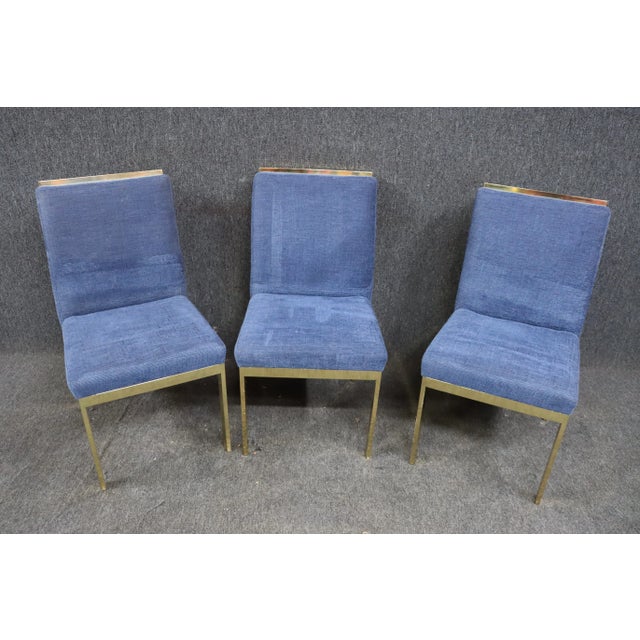 Mid 20th Century Mid Century Blue & Brass Side Chairs For Sale - Image 5 of 11
