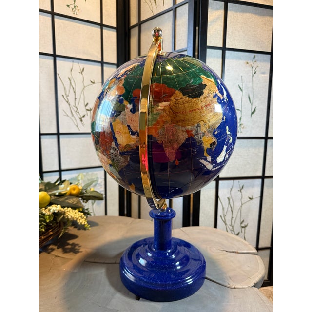 Blue VTG Large Lapis Lazuli Globe W/ Semi Precious Stones 24 In For Sale - Image 8 of 12