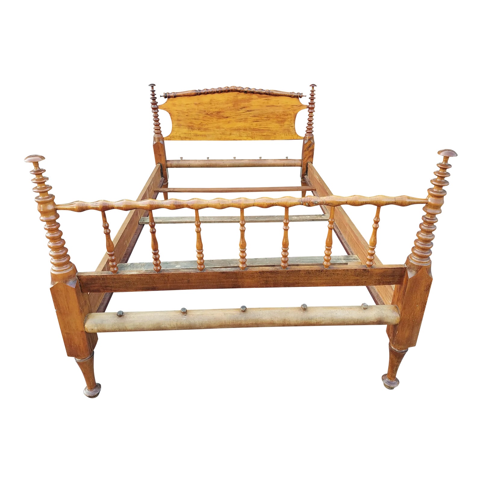 Early 19th Century Antique Bobbin Rope Bed Not Quite Full Size | Chairish