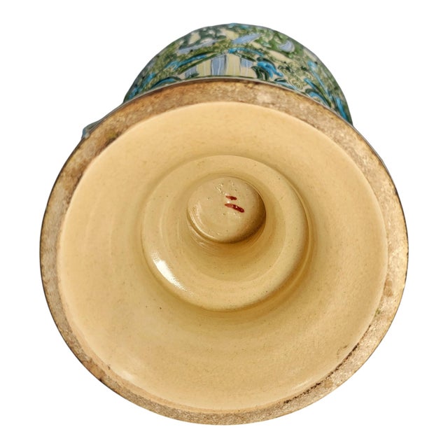 Blue Antique Victorian Japanese Moriage Vases with High Relief Figures, 1890s, Set of 2 For Sale - Image 8 of 10