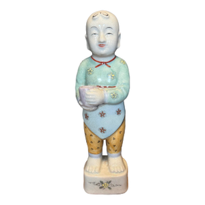 Antique Republic Period Chinese Porcelain Ho Ho Boy Figure in Wucai Glaze 12”