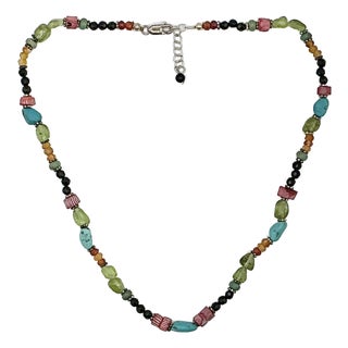 1980s Vintage Southwestern Navajo Boho Chic Turquoise & Glass Beaded Necklace, 18” For Sale