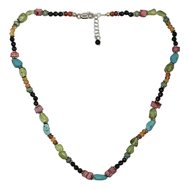 1980s Vintage Southwestern Navajo Boho Chic Turquoise & Glass Beaded Necklace, 18” For Sale