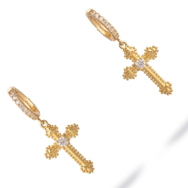 Divine Spark Cross Gold Vermeil Earrings, A Pair For Sale - Image 4 of 8