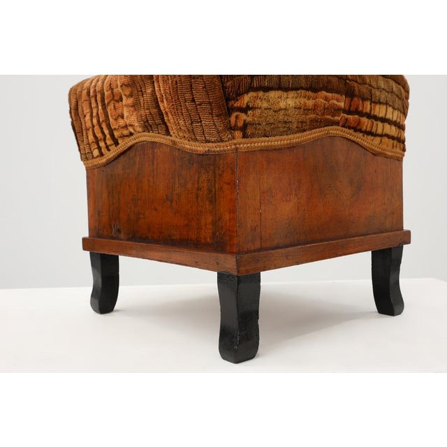 Wood Art Deco Walnut Ottoman with Velvet Upholstery, Italy, 1920s For Sale - Image 7 of 13