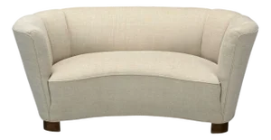 Danish Modern, Beige Fabric, Oak, Banana Sofa, Denmark, 1940s