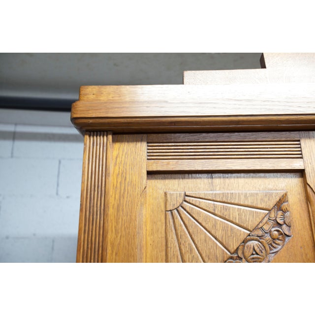 Flemish Art Deco Carved Oak Wardrobe, 1930 For Sale - Image 11 of 18