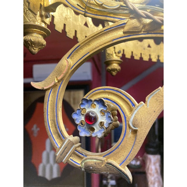 19th Century Italian Neo-Gothic Gilt Bronze and Enameld 12-Ligh Chandelier For Sale - Image 15 of 18