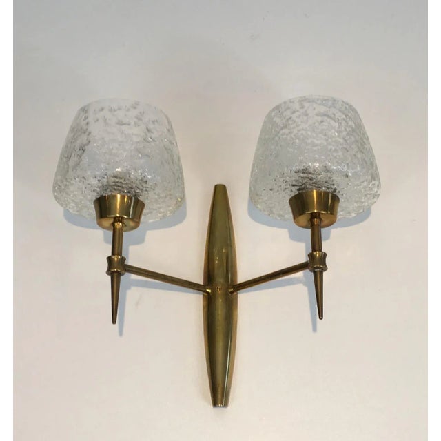 Metal Bronze wall Sconces with Worked Glass Reflectors, Italian, circa 1960 - A Pair For Sale - Image 7 of 13