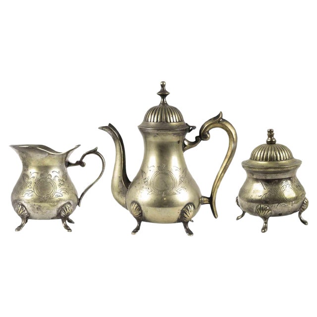 Brass Tea Set, Early 20th Century, Set of 3 For Sale