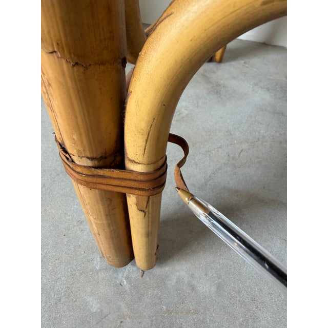 Vintage Coastal Organic Bamboo & Rattan With Leather Wrapped Bar Stools - A Pair For Sale - Image 13 of 13