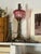 Pink Antique Pink Cranberry Etched Glass Oil Lamp Converted to Electricity For Sale - Image 8 of 11