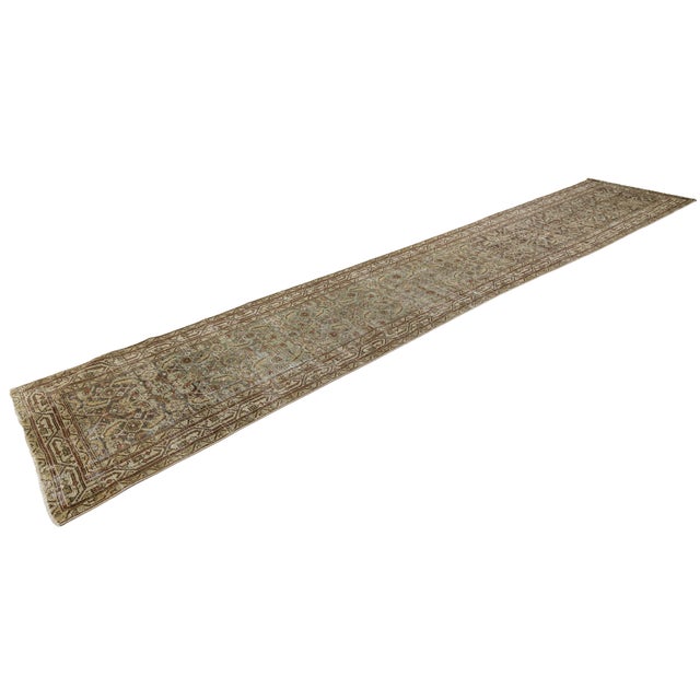 19th-Century Antique Malayer Wool Runner Rug With Muted Sage & Earth Tone Patina For Sale - Image 10 of 10