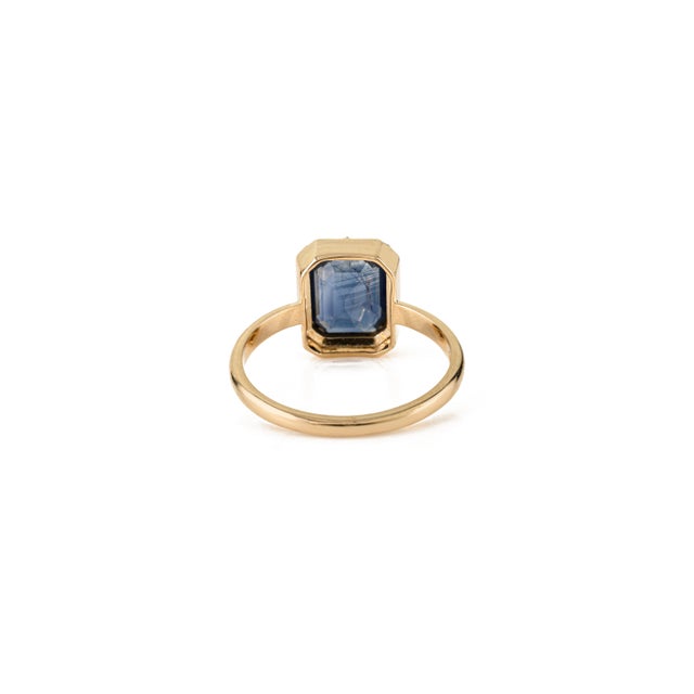 Metal 2.28 Carat Sapphire Georgian Style Black Rodium Solitaire Ring Size 5.5 in 18k Solid Gold For Sale - Image 7 of 16