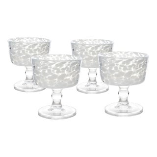 Torcello Spotted Rosa Dessert Coupe, White/Clear, Set of 4 For Sale