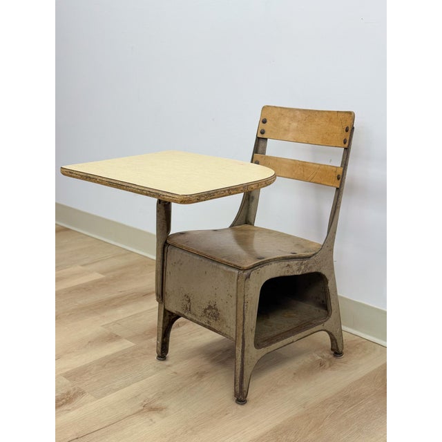Early 20th Century Antique Industrial Kids School Desk Adjustable Vintage Cast Iron Wood For Sale - Image 5 of 16